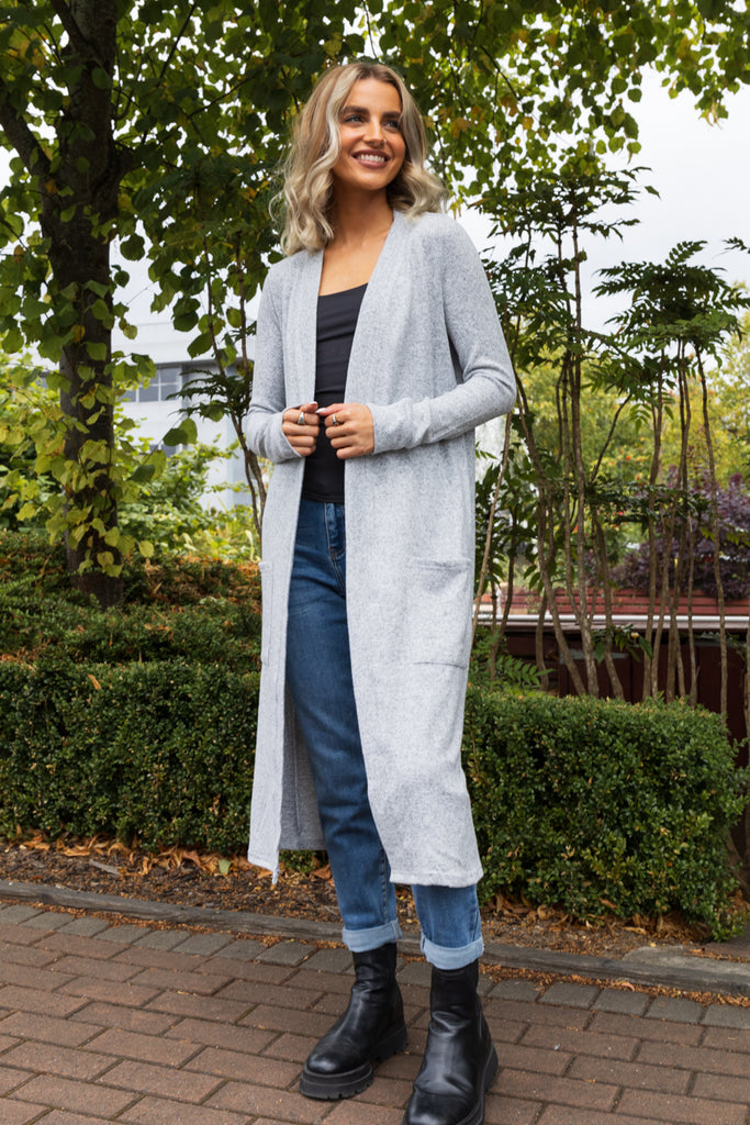 Long grey cardigan hotsell