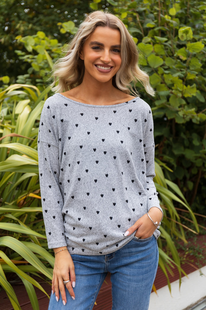 Elcos Light Grey Heart Print Top