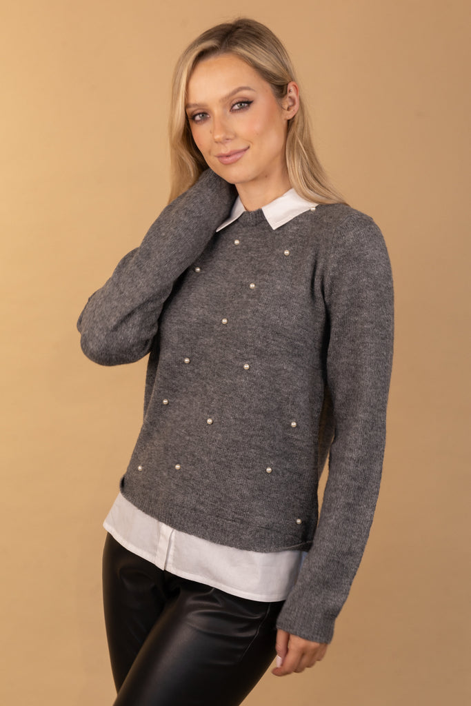 Drea Grey Pearl Shirt Knit