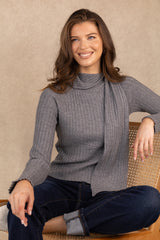 Zoey Grey Neck Wrap Ribbed Knit