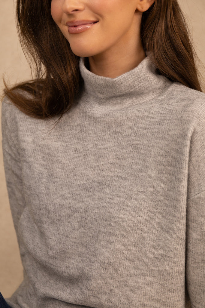 Ebba Grey Soft High Neck Knit Top