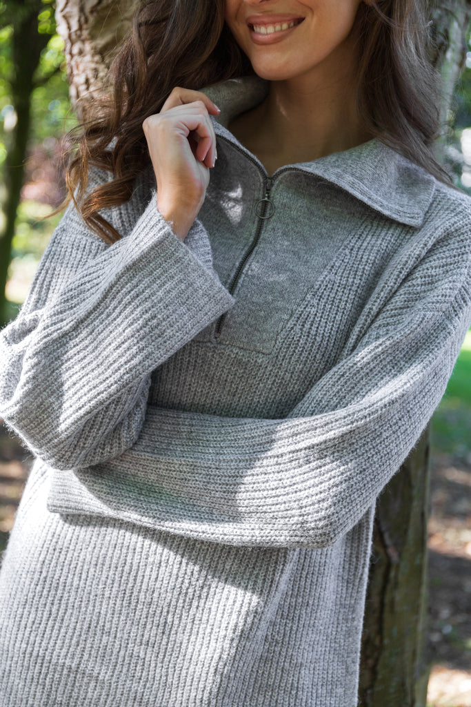 Pernilla High Neck Grey Longline Knit