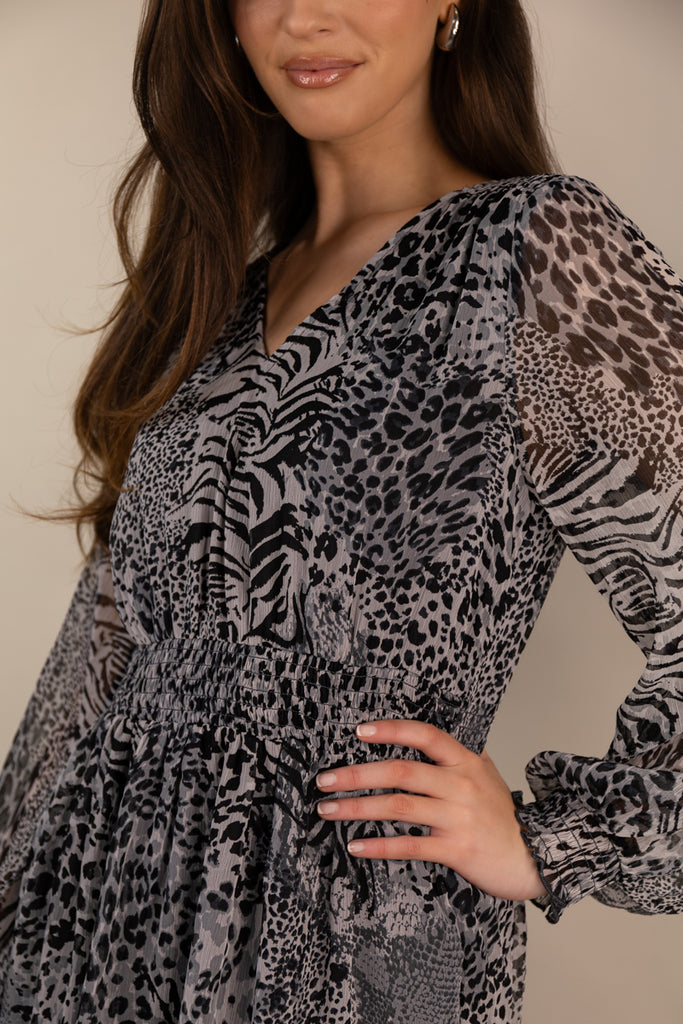 Ria Life Grey Animal Print Mini Dress