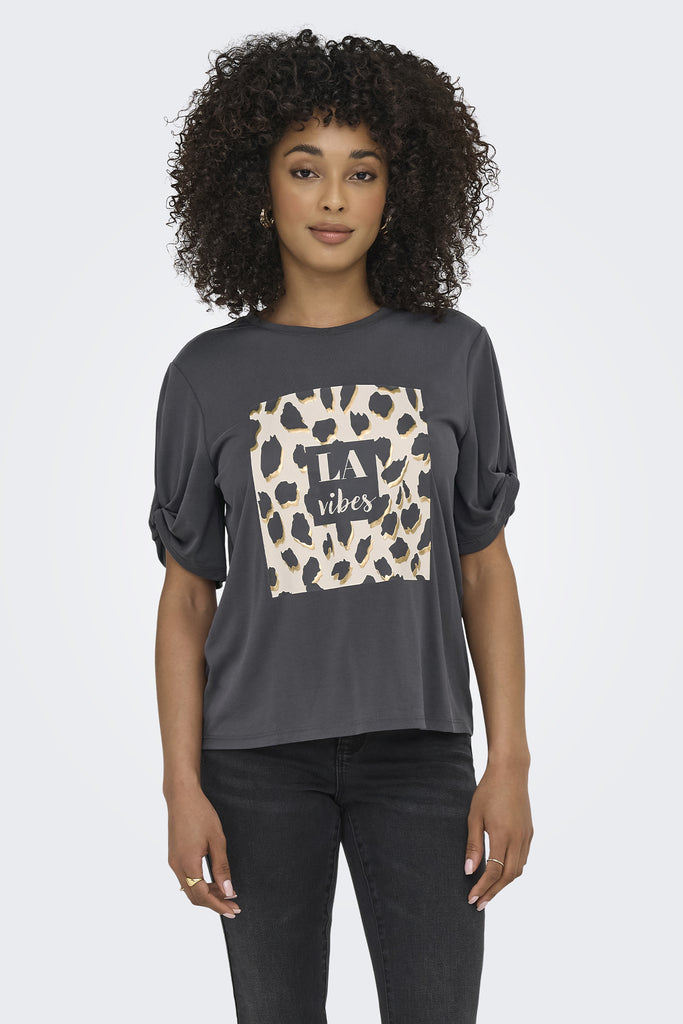 Free Life Black Graphic Ruched Tee