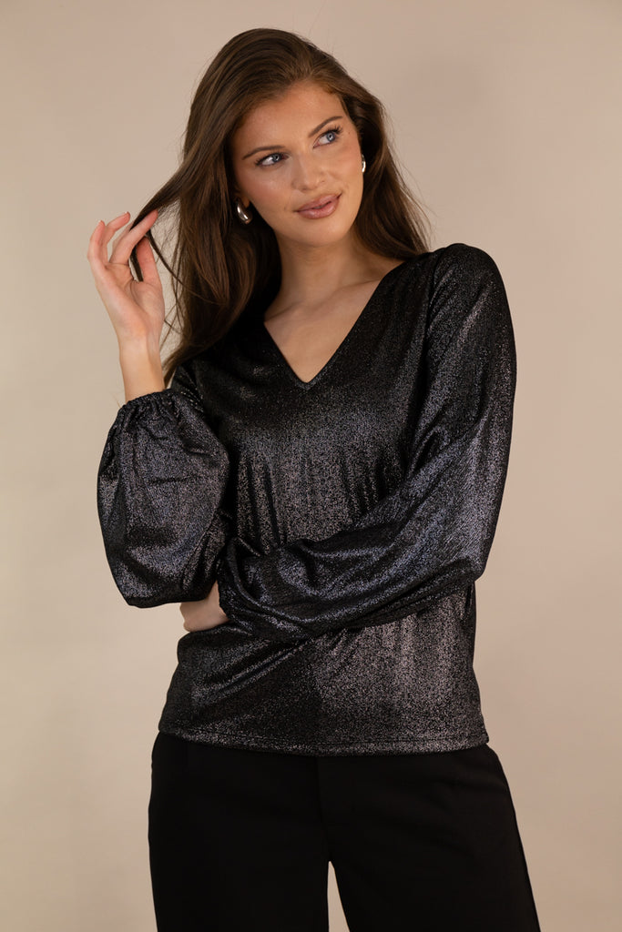 Shine V-Neck Black Top