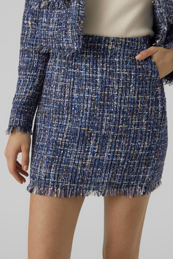 Chantelle Blue & Navy Short Tweed Skirt