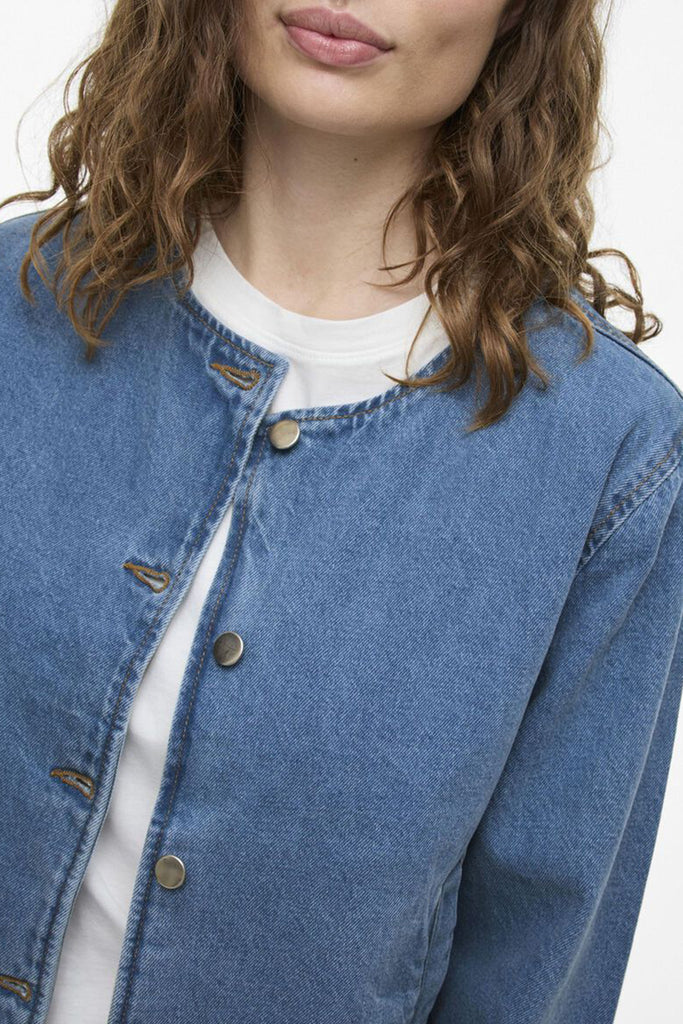 Reba Light Blue Collarless Denim Jacket