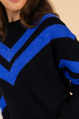 Flora Black & Blue Chevron Knit