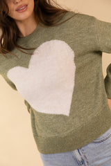 Lovella Green & Cream Heart Knit