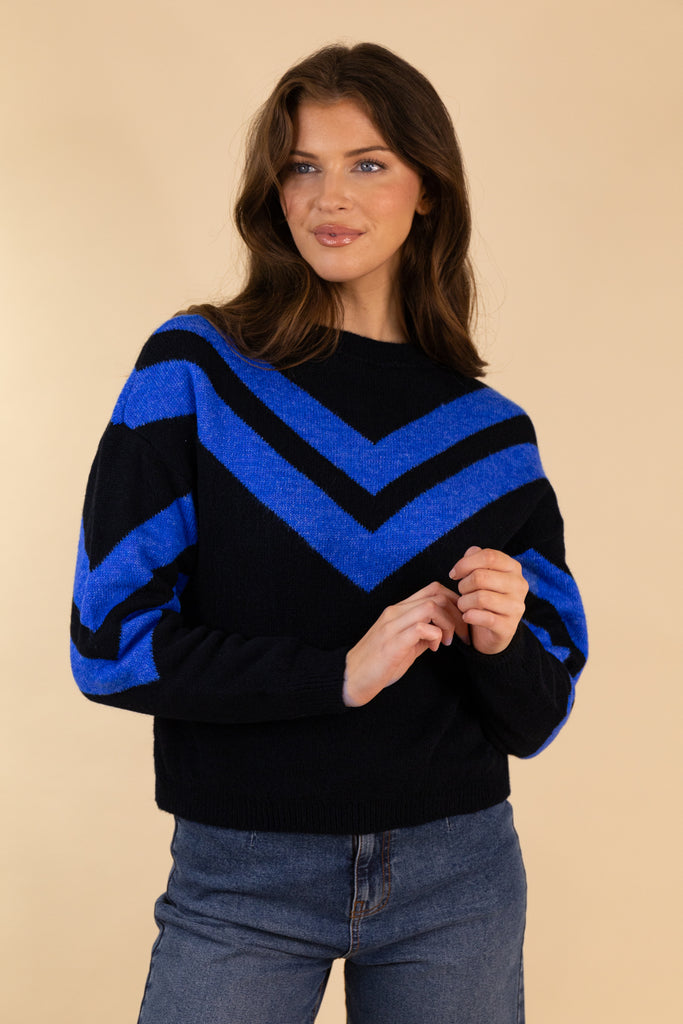 Flora Black & Blue Chevron Knit