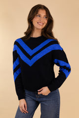 Flora Black & Blue Chevron Knit