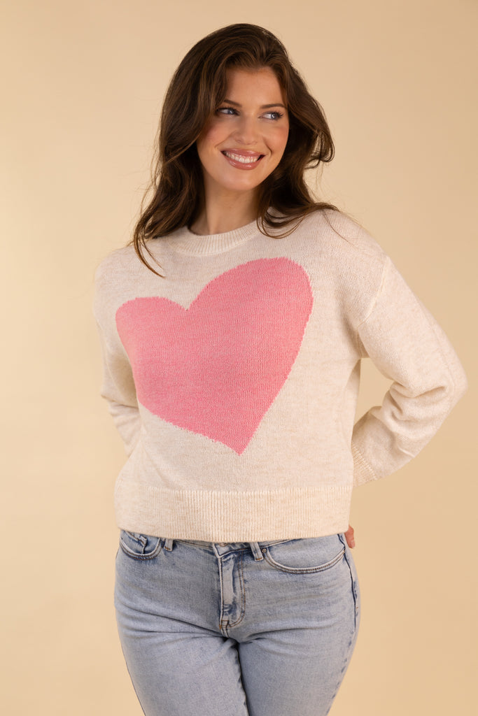 Lovella Cream & Pink Heart Knit