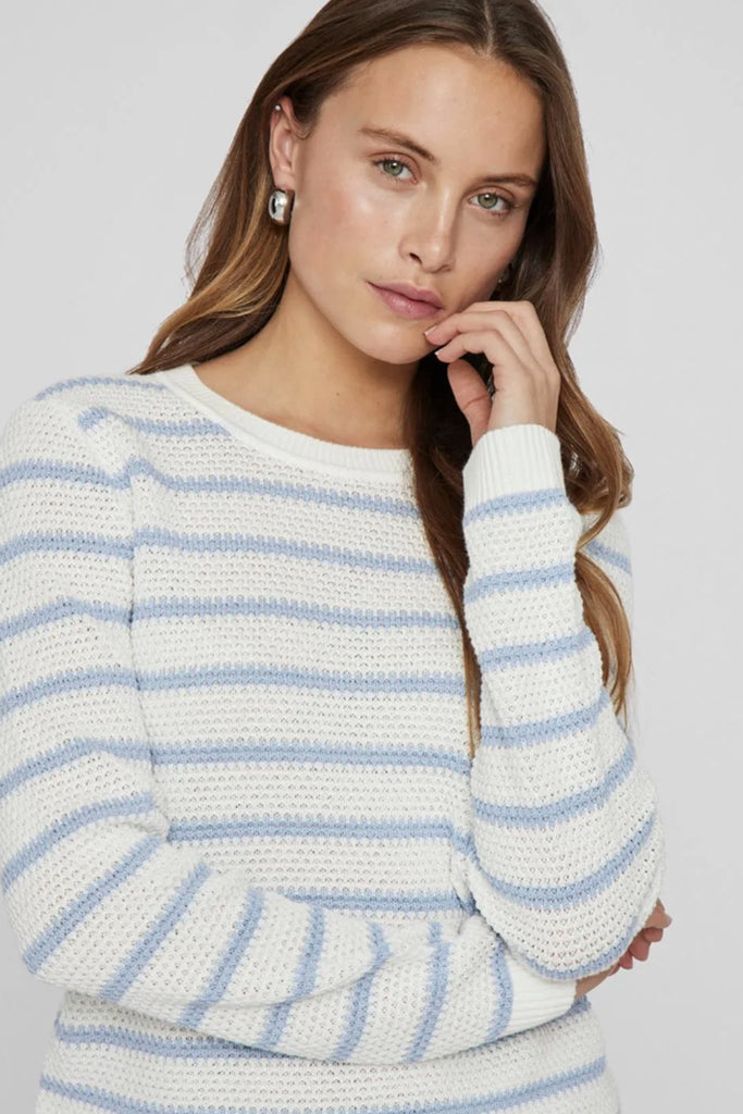 Dalo O-Neck Kentucky Blue & White Stripe Knit Jumper