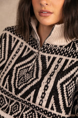 Felicia Cream & Black Aztec Zip Knit