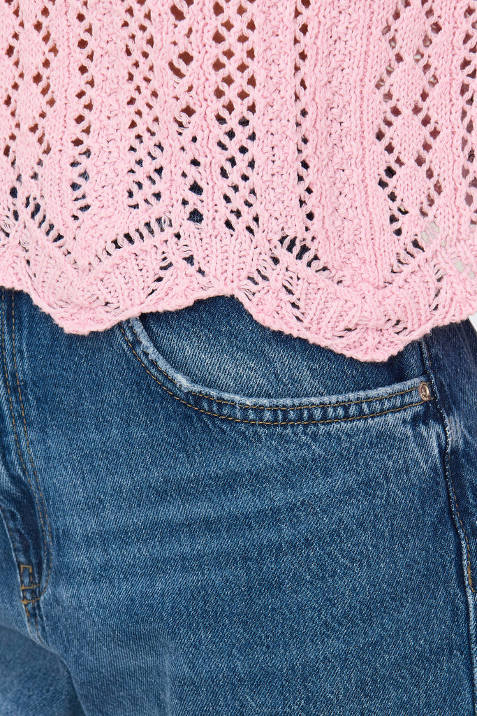 Nola Pink Crochet Cropped Knit