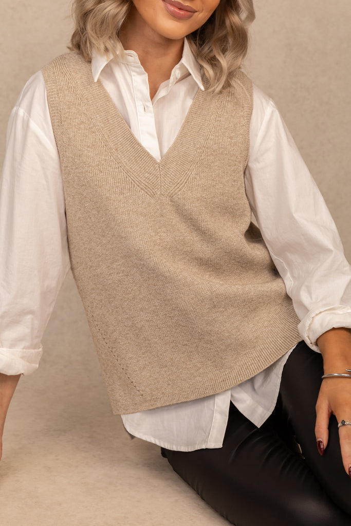 Bora Beige V-Neck Sweater Vest