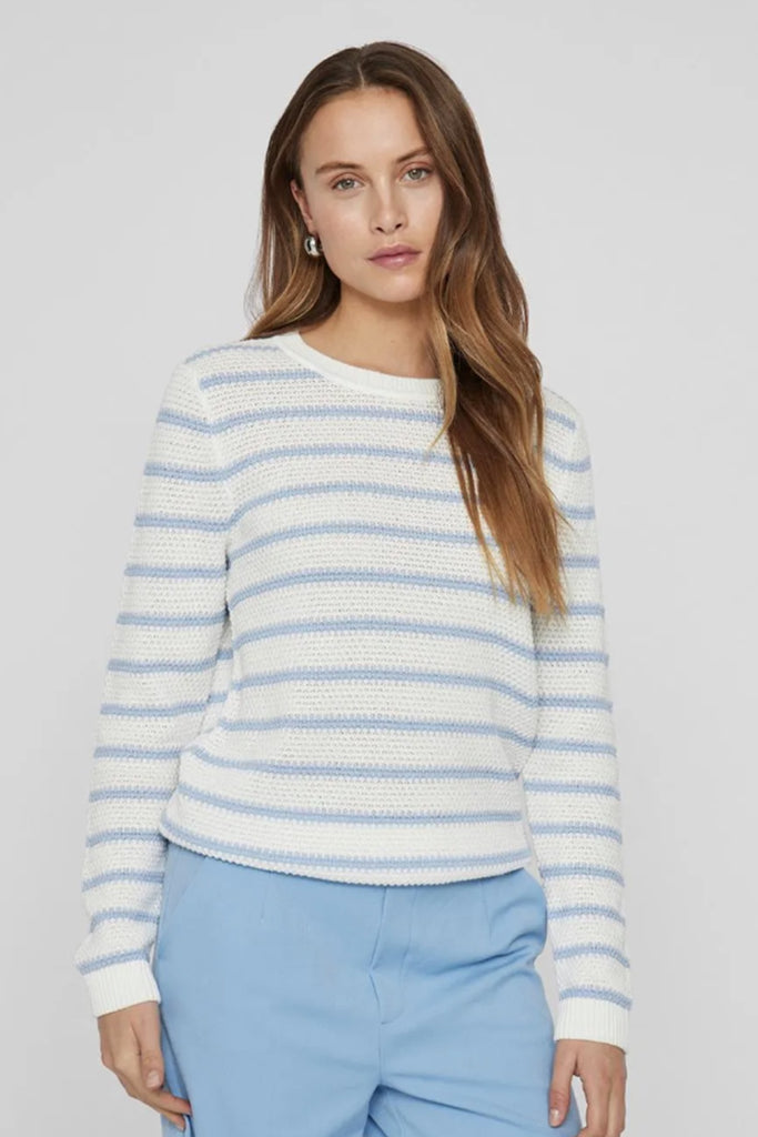 Dalo O-Neck Kentucky Blue & White Stripe Knit Jumper