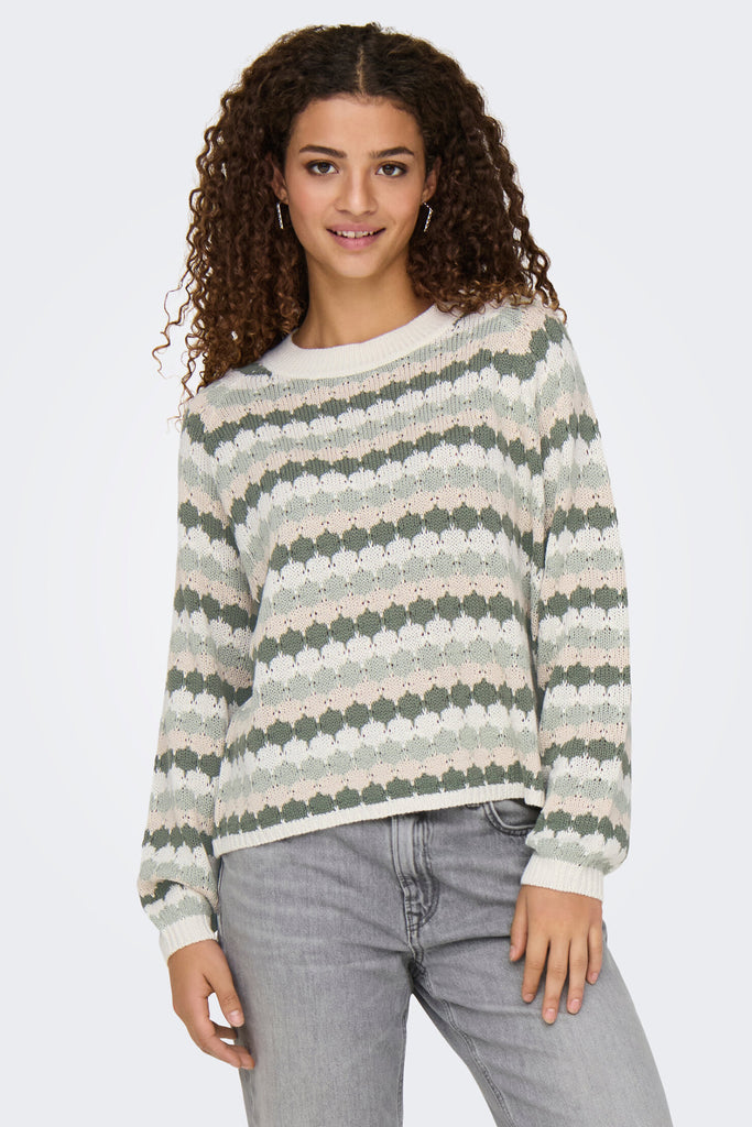 Sun Green & Beige Stripe Open Knit