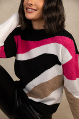 Fia High Neck Black Multi Graphic Knit