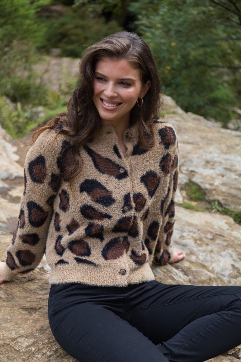 Helly Leopard Brushed Wool Cardigan