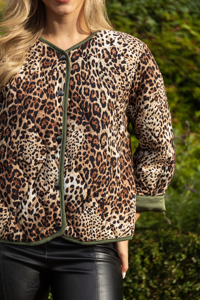 Gracie Leopard Quilted Contrast Trim Jacket