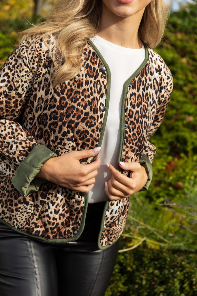 Gracie Leopard Quilted Contrast Trim Jacket