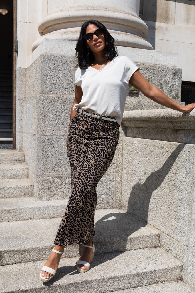 Grey leopard maxi skirt best sale