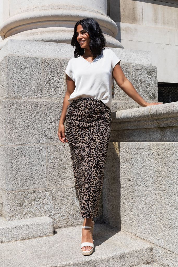 Cilla Leopard Denim Maxi Skirt Born Clothing