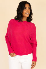 Raspberry Ribbed Batwing Knit