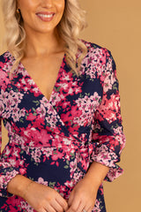 Ruby Navy & Pink Floral Chiffon Dress