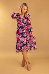 Ruby Navy & Pink Floral Chiffon Dress