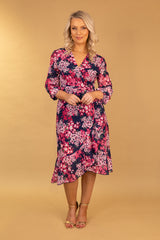 Ruby Navy & Pink Floral Chiffon Dress