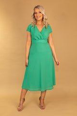 Green Willow Cap Sleeve Midi Dress