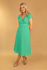 Green Willow Cap Sleeve Midi Dress