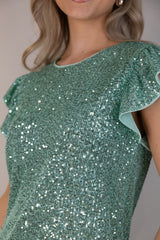 Hallie Round Neck Mint Green Sequin Top