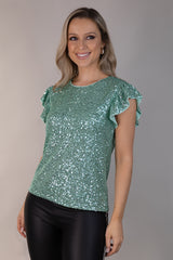 Hallie Round Neck Mint Green Sequin Top