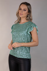 Hallie Round Neck Mint Green Sequin Top