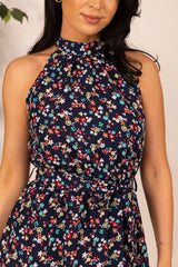 Navy Ditzy Floral Sonya Halter Neck Dress