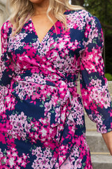 Ruby Navy & Pink Floral Chiffon Dress