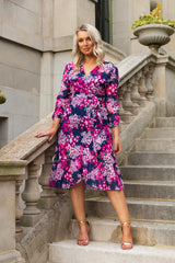 Ruby Navy & Pink Floral Chiffon Dress