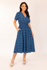 Clara Navy & Green Print Dress