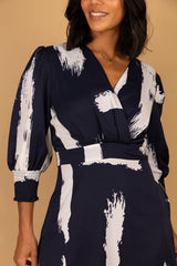 Rexa Navy & White Abstract Print Dress