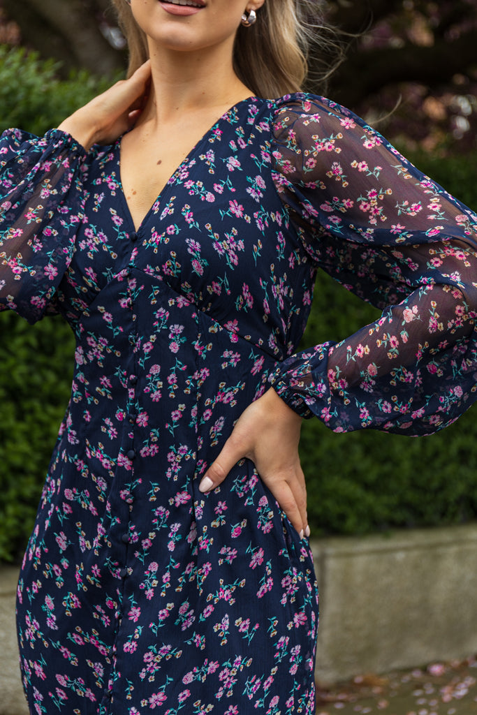 Smilla Navy & Pink Floral Buttoned Dress