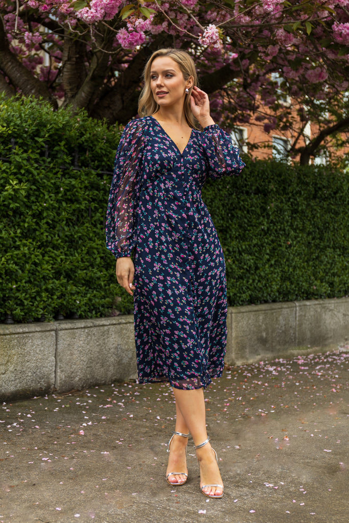 Smilla Navy & Pink Floral Buttoned Dress