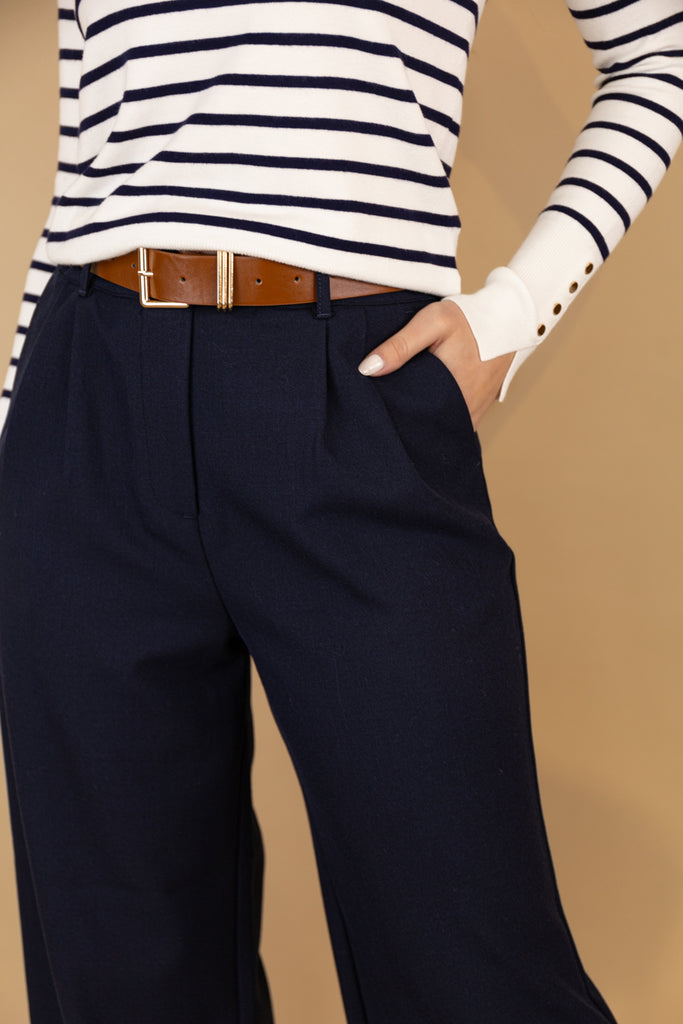 Karen Navy Belted Trousers
