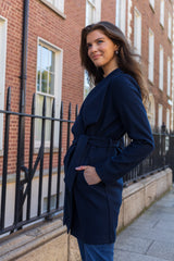 Cooley Navy Collar Belted Coat