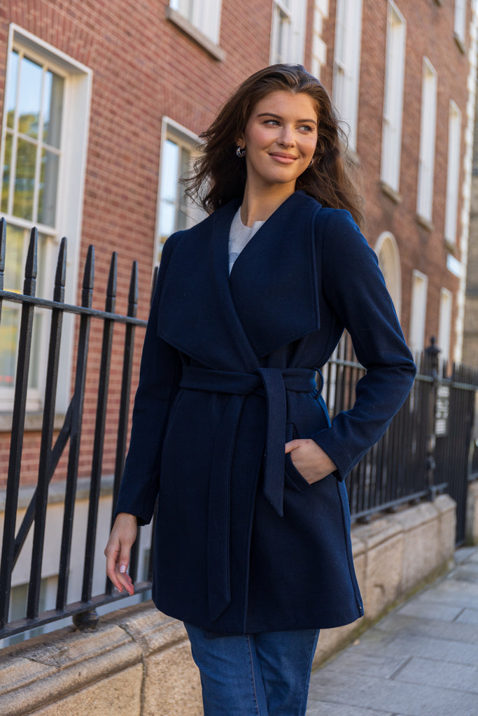 Cooley Navy Collar Belted Coat