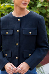 Quinn Cropped Buttoned Navy Jacket