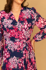 Ruby Navy & Pink Floral Chiffon Dress