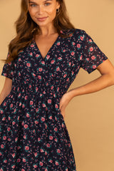 Clara Navy & Pink Rose Floral Dress